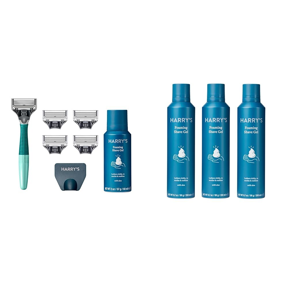 Men's Razor Set with 5 Razor Blade Refills, Travel Blade Cover, 2 oz Shave Gel (Sage) & Shave Gel - 3 pack (6.7oz) Y421891