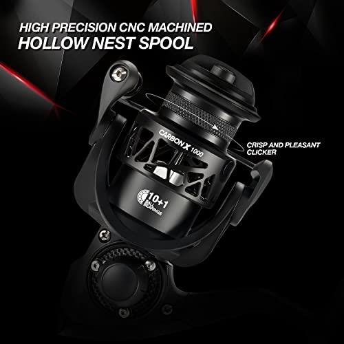 Carbon X Spinning Reel, 5.1oz, Carbon Frame and Rotor, 33LBs Max Drag, 10+1 Shielded BB, 5.2:1/6.2:1 Gear Ratio V622