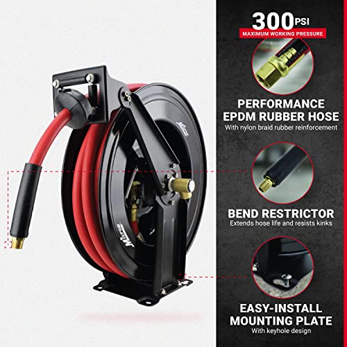 Steel Dual Arm Air Hose Reel (1/2" x 50 ft.) and Air Leader Hose (1/2" x 6 ft.) G331049