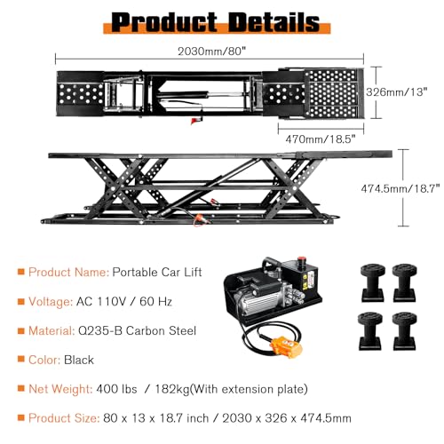 7000 LBS Portable Car Lift with 28" Max Height S57654