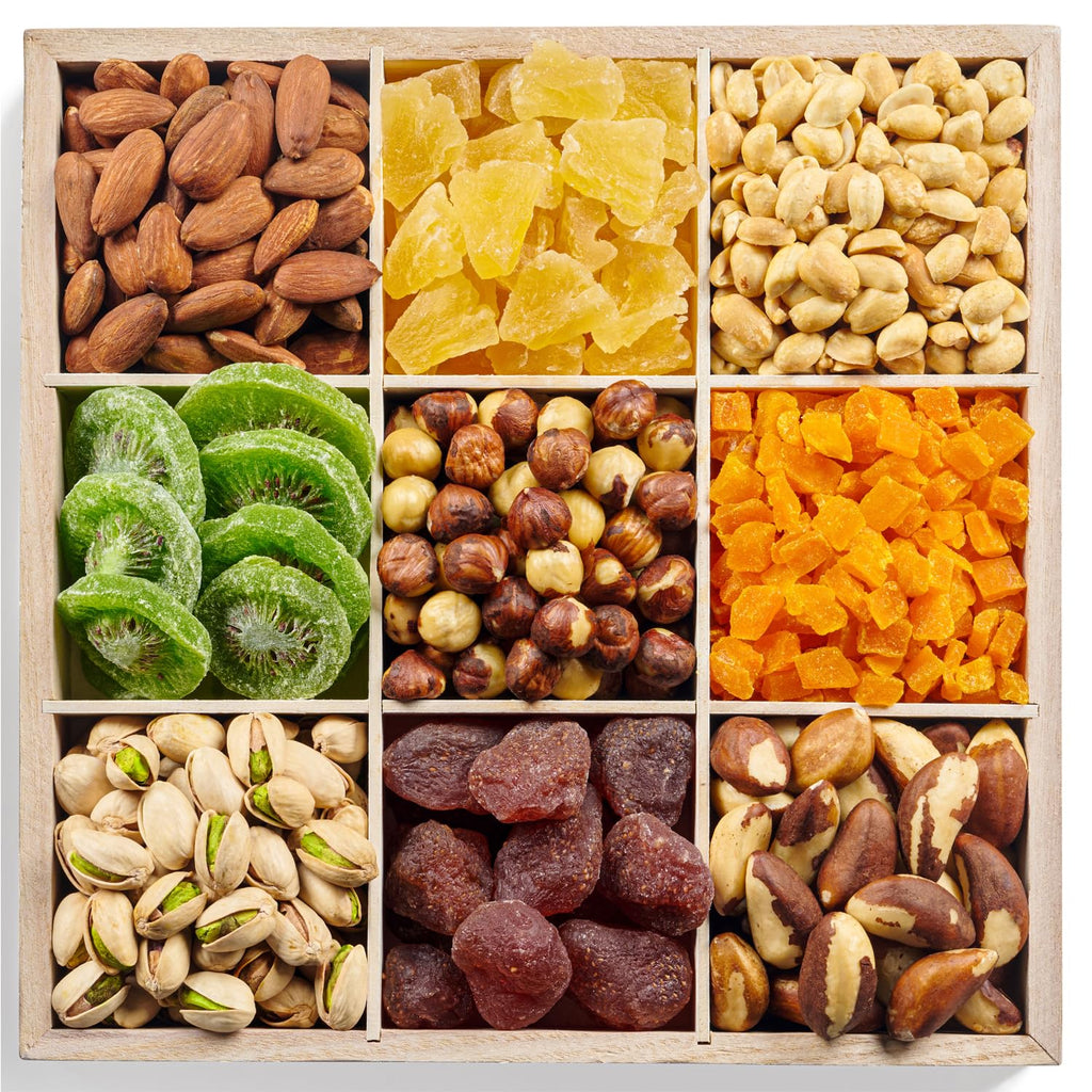 9 Varieties of Fruits & Nuts in Reusable Wooden Crate N1125