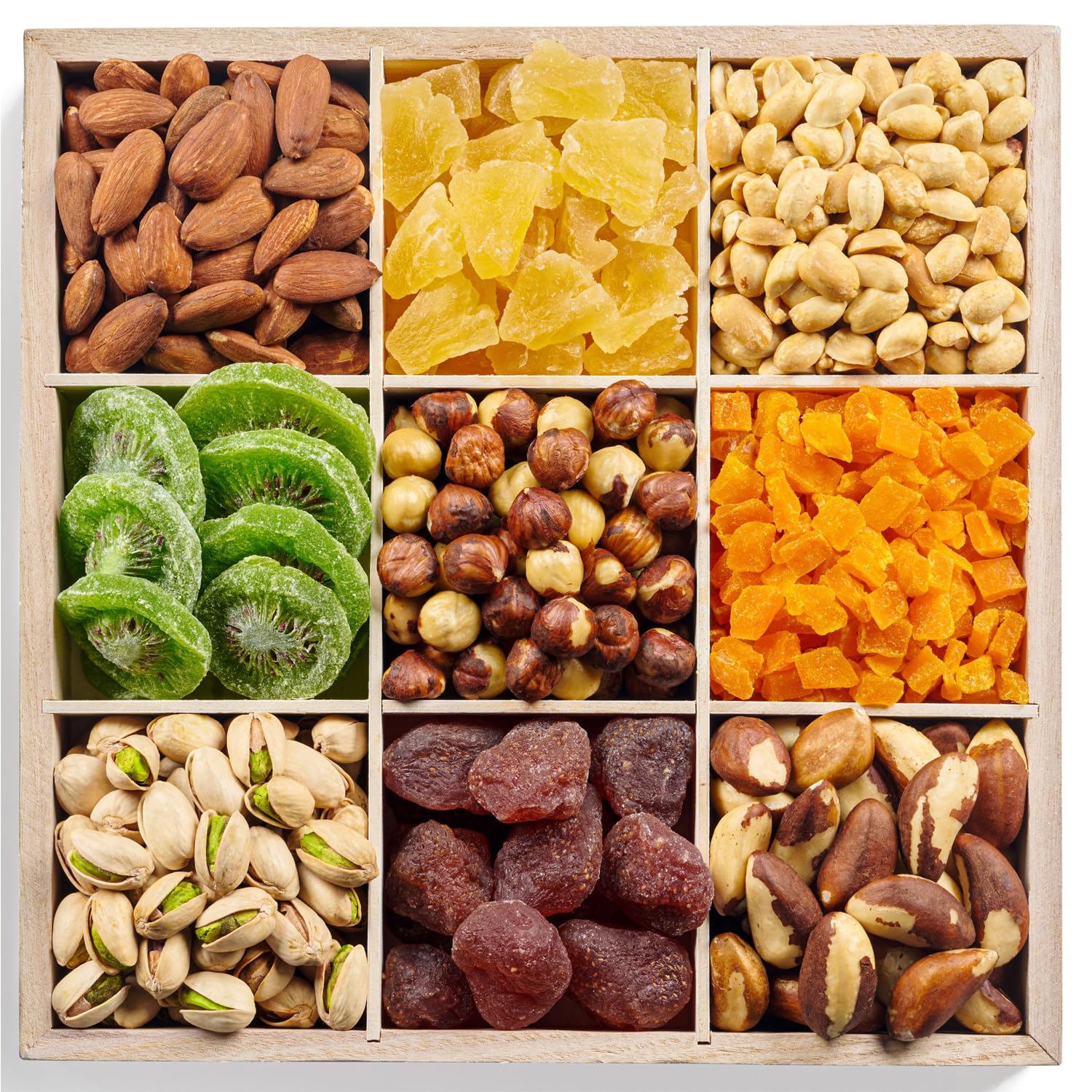 9 Varieties of Fruits & Nuts in Reusable Wooden Crate N1125