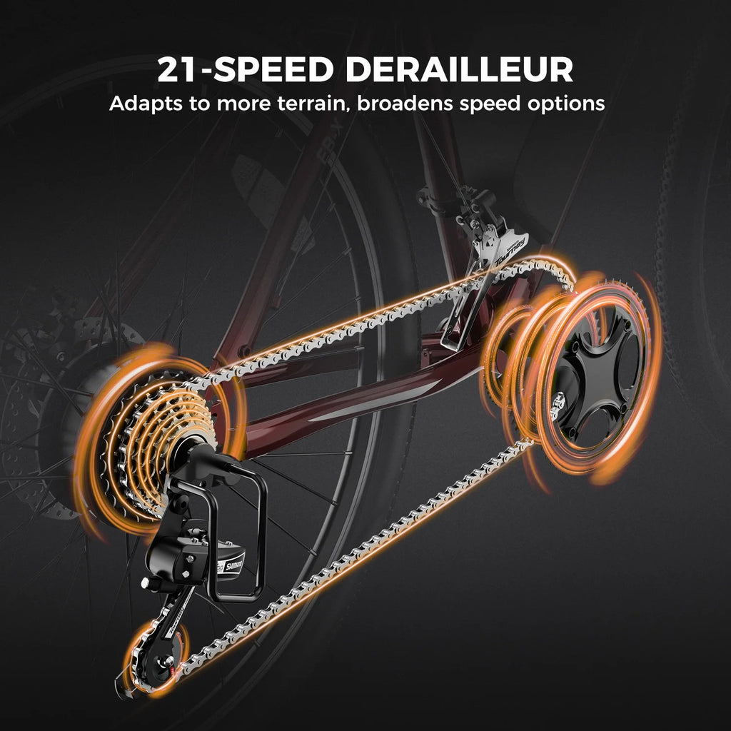 26 Electric Bike with 500W Brushless Motor, 36V 12.5Ah Removable Battery, 21 Speed Gear, Front Fork Suspension E163