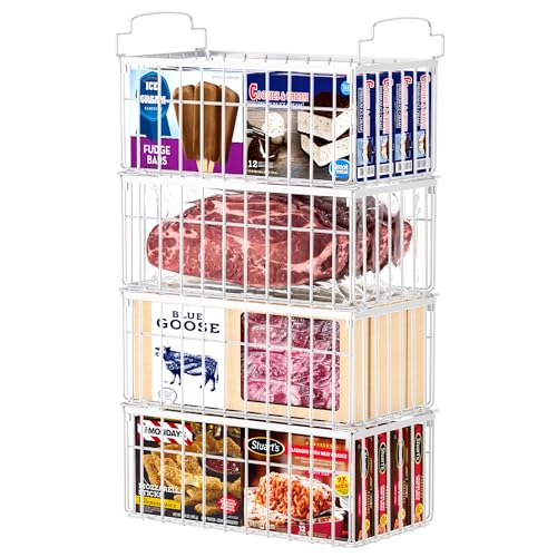 4 Pack Stackable Black Freezer Organizer Bins with Handles G345