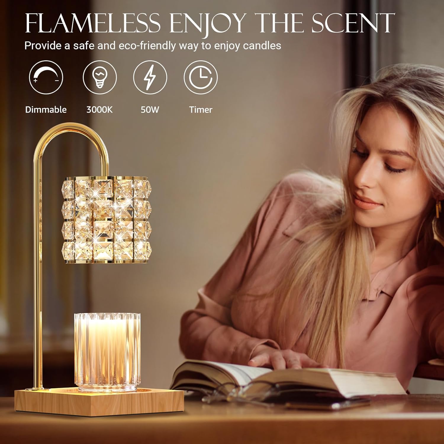 Amber Dimmable Electric Candle Warmer Lamp with Timer N66053