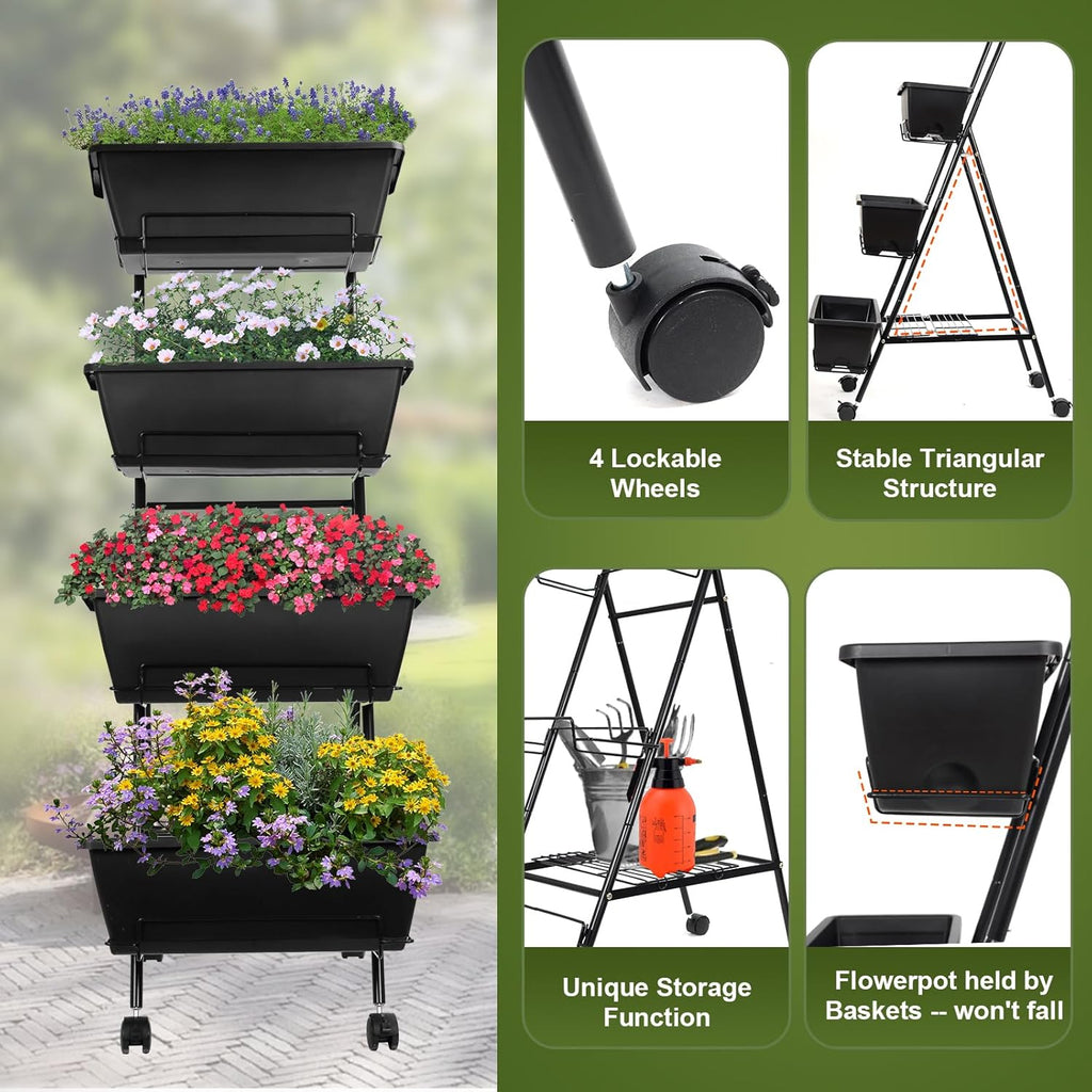 4 Tier Raised Garden Bed with Wheels G194806
