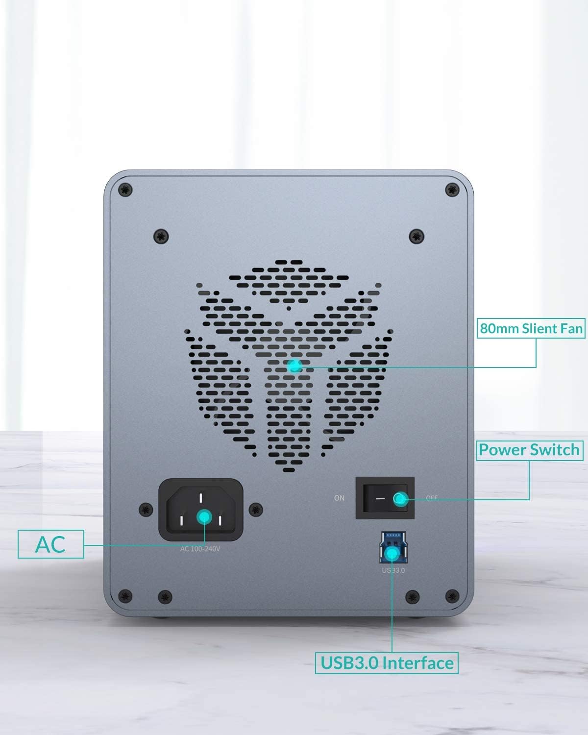 4 Bay Hard Drive Enclosure Aluminum Alloy USB3.0 to SATA3.0 External HDD SSD Storage Enclosure V5408