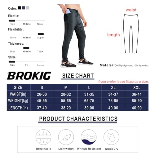 Mens Tapered Gym Joggers Lightweight Quick Dry Athletic Running Pants with Pockets E150