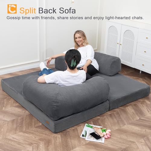 Folding Sofa Bed Corduroy Dark Grey Twin E60542