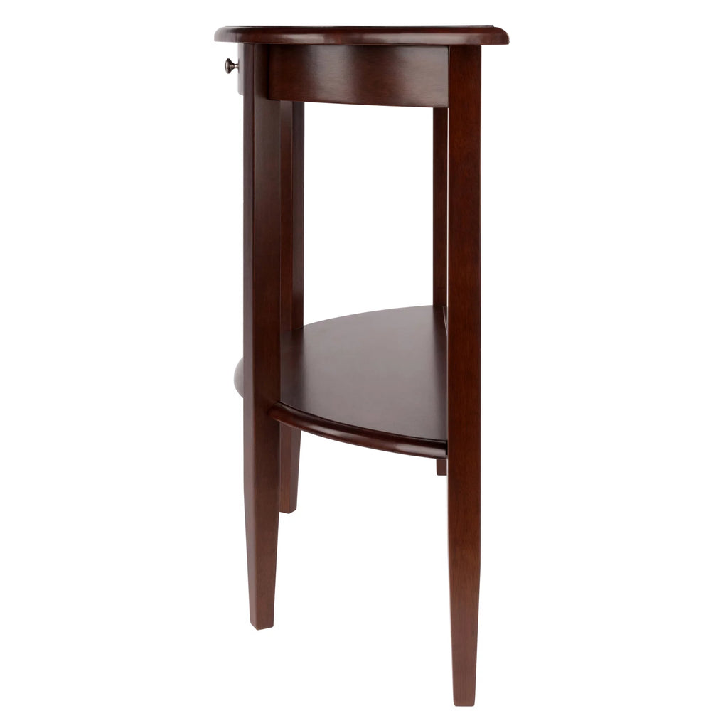 Walnut Half Moon Console Table with Drawer and Shelf N461174