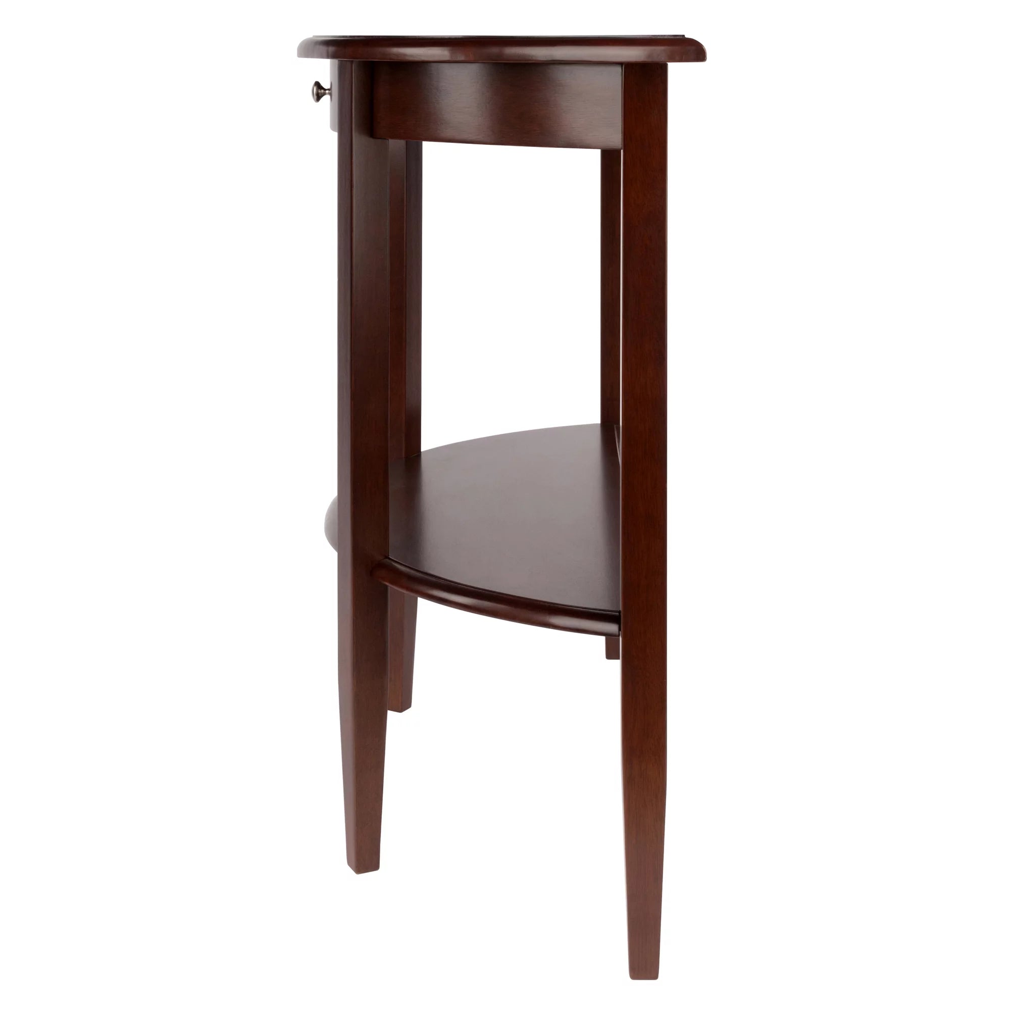 Walnut Half Moon Console Table with Drawer and Shelf N461174