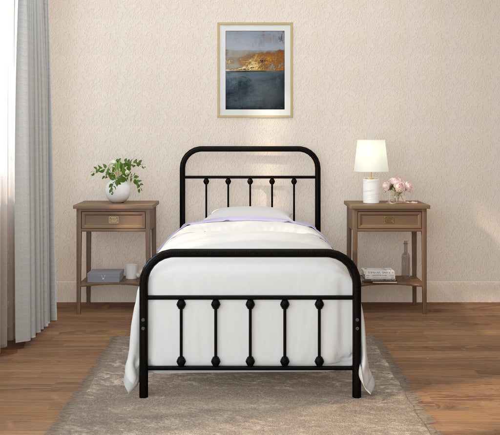 Twin Metal Bed Frame with Headboard and Footboard Black S33692