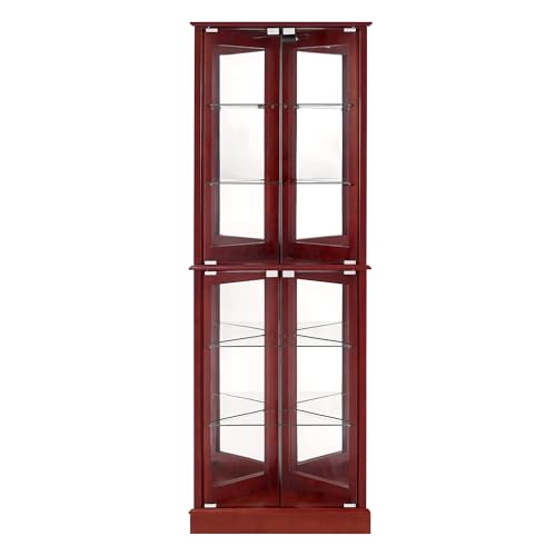 72" Tall Corner 6-Shelf Curio Cabinet with Tempered Glass Doors and Adjustable Storage Shelves (Cherry) N7638