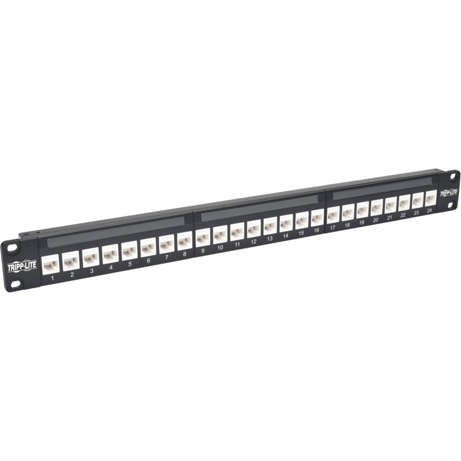 24-Port Cat6a Patch Panel Feedthrough Rackmount RJ45 Ethernet 1U X1156