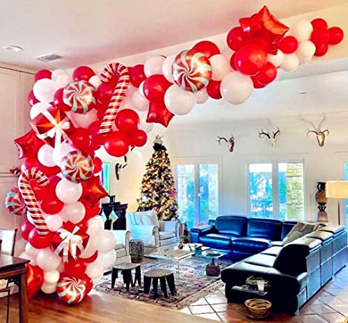 Christmas Balloon Garland Arch Kit With Red White Candy Gift Box Star Balloons M6466
