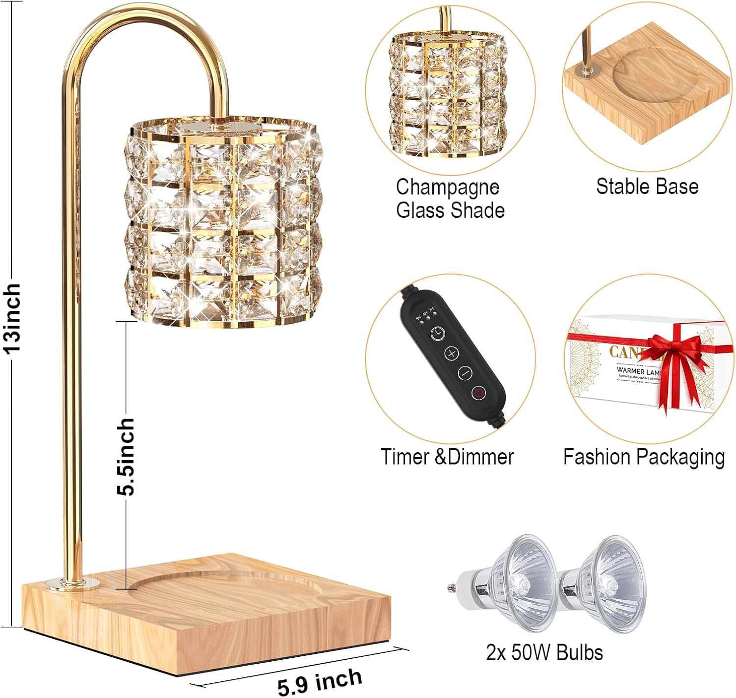 Amber Dimmable Electric Candle Warmer Lamp with Timer N66053
