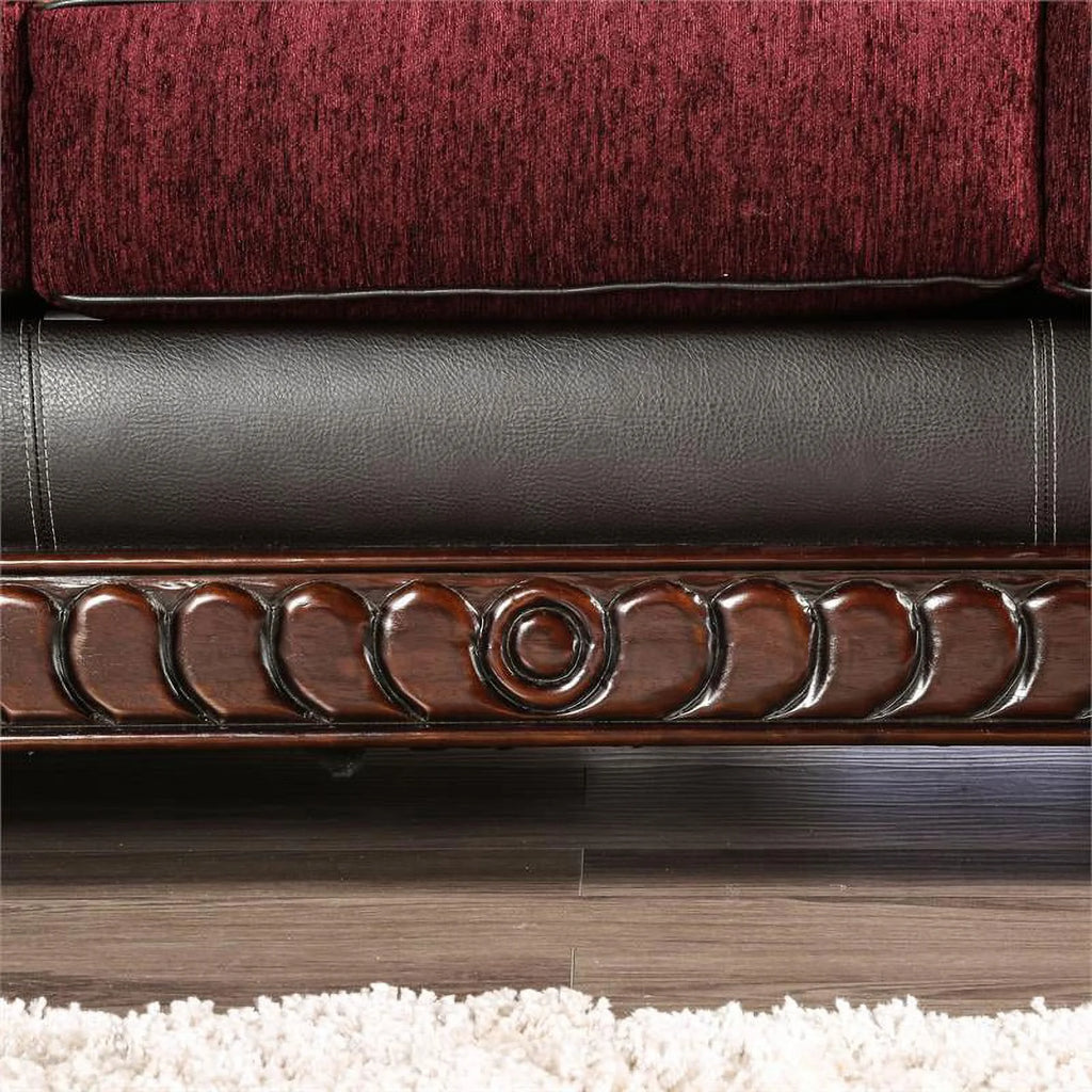 Burgundy Red Faux Leather 2-Piece Sofa Set G341589