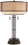 Rustic Industrial Table Lamp with USB and AC Power Outlet 26" High Oil Rubbed Bronze Double Shade B504