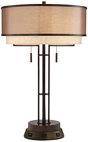 Rustic Industrial Table Lamp with USB and AC Power Outlet 26" High Oil Rubbed Bronze Double Shade B504