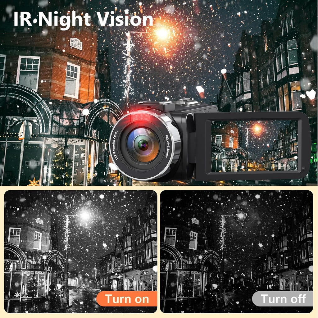 4K 44MP 18X Digital Zoom Camcorder with External Mic V259