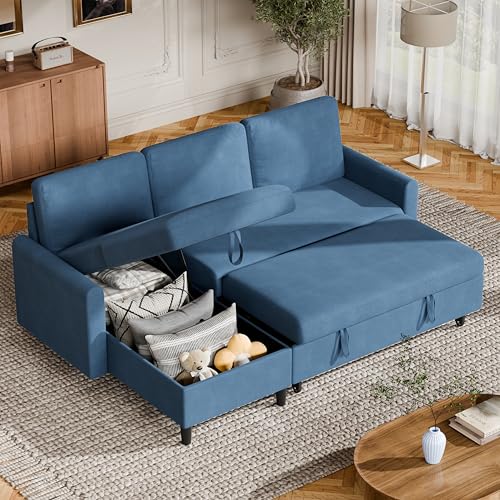 Beige Corduroy L-Shaped Sleeper Sofa with Storage J29785