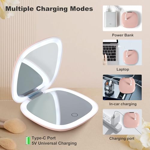 Compact LED Magnifying Travel Makeup Mirror 4 inches 1X/10X Magnification Double Sided USB Rechargeable White Q746
