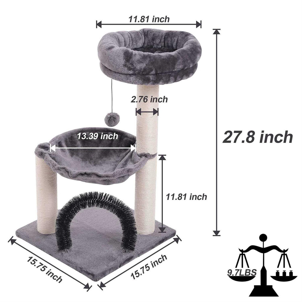 27.8 INCHES Multi-Level Cat Tree with Scratching Posts Plush Basket & Perch G61034