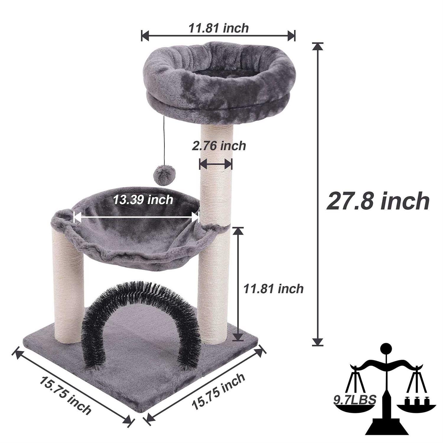 27.8 INCHES Multi-Level Cat Tree with Scratching Posts Plush Basket & Perch G61034