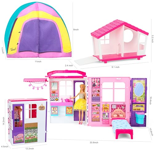 Portable Foldable Dollhouse with 60+ Pcs & 2 Dolls C983