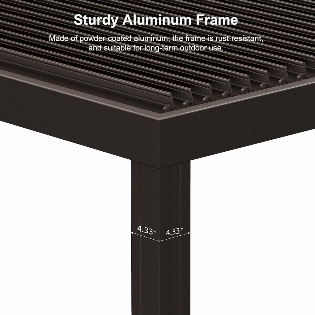 11' × 13' Louvered Aluminum Pergola with Roller Blinds Y6486