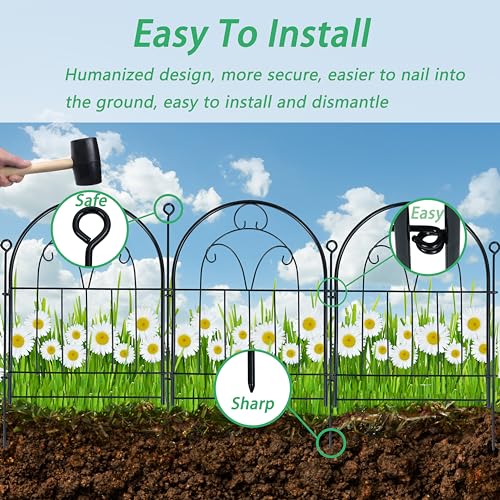 Black Rustproof Metal Garden Fence Border 10 Panels J180801