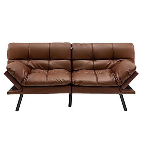 Brown Memory Foam Convertible Futon Sofa Bed with Adjustable Armrest X543391