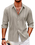 Mens Cuban Guayabera Button Down Long Sleeve Linen Shirt Z7048