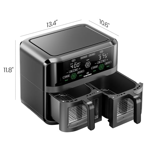 6 Quart Dual Basket Air Fryer Oven with Easy View Windows, Nonstick Frying Baskets - Black A1468