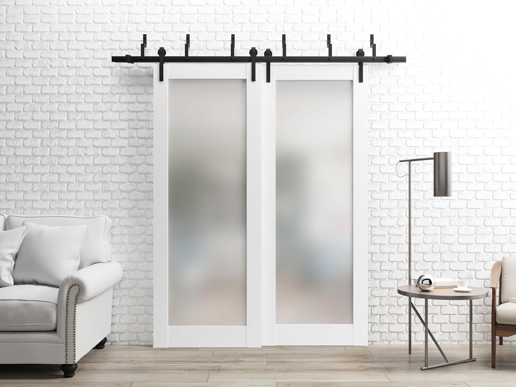 Frosted Glass Door Panel Slab 32 x 84 White Silk Solid Wood Core Interior Door G497904
