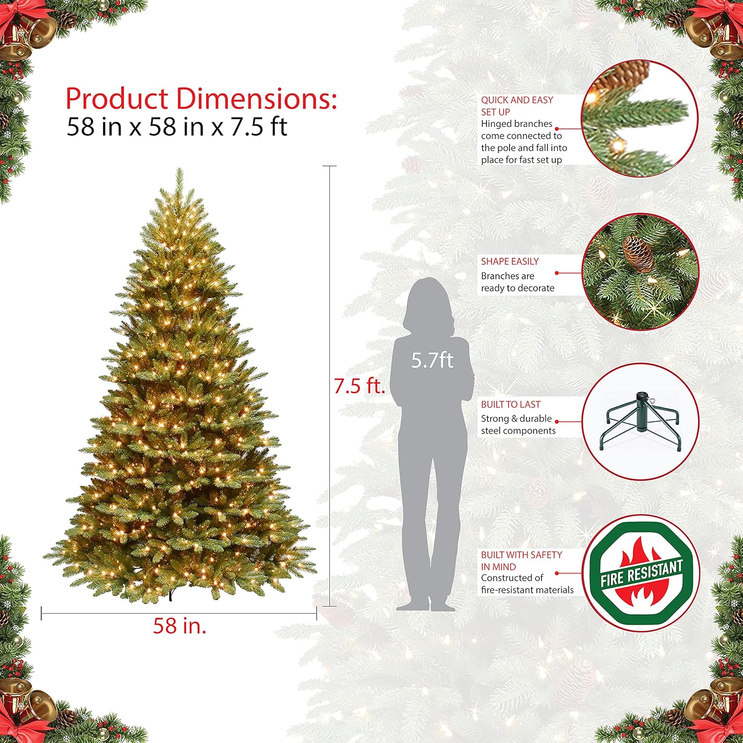 7.5 Foot Pre-Lit Fraser Fir Artificial Christmas Tree with 750 Clear Lights L920