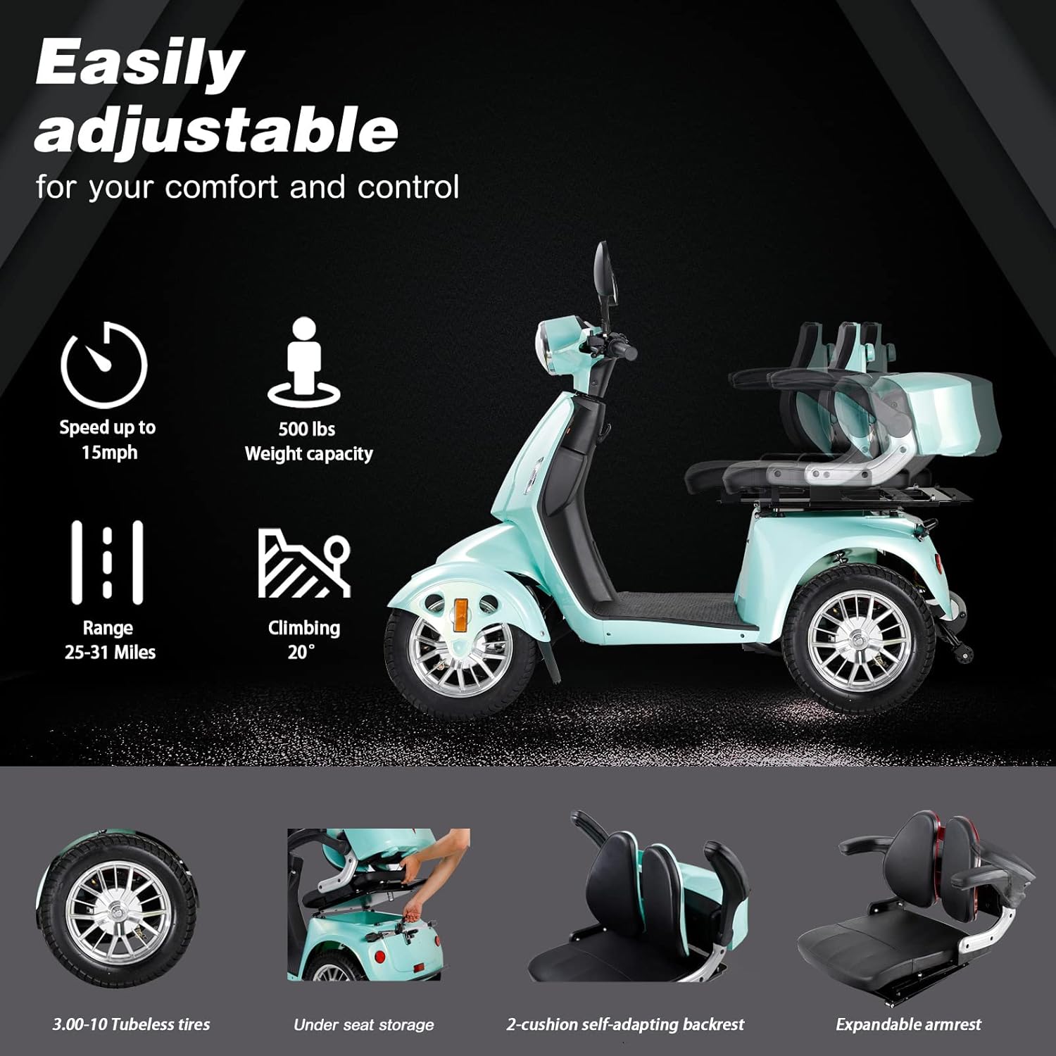 Electric 4-Wheel Mobility Scooter 800W 500lbs 30 Miles Adjustable Scooter A12268