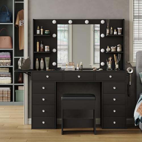 White 11 Drawer Vanity Desk with Lighted Mirror W1800