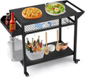 Black Outdoor Grill Cart with Mesh Racks H640