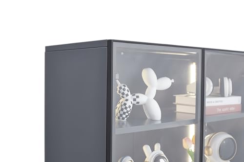5 Shelves Metal Glass Display Cabinet with Light Strips Y85687