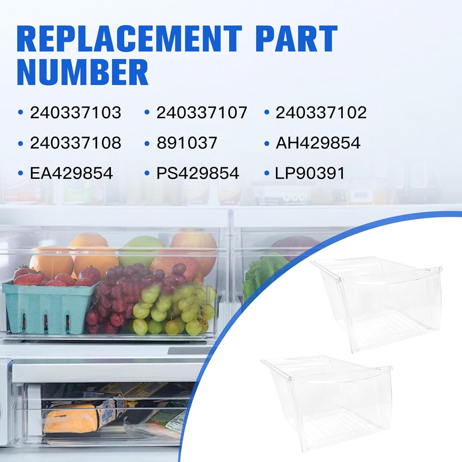 2Pcs Fridge Crisper Drawer & Crisper Bin Refrigerator Replacement R544