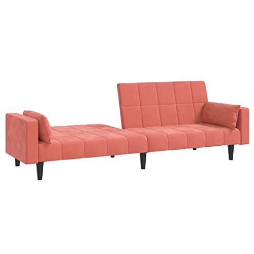 Pink Velvet 2-Seater Sofa Bed with Two Pillows N425