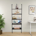 Dark Walnut 5-Shelf Wood Ladder Bookcase with Metal Frame T763088