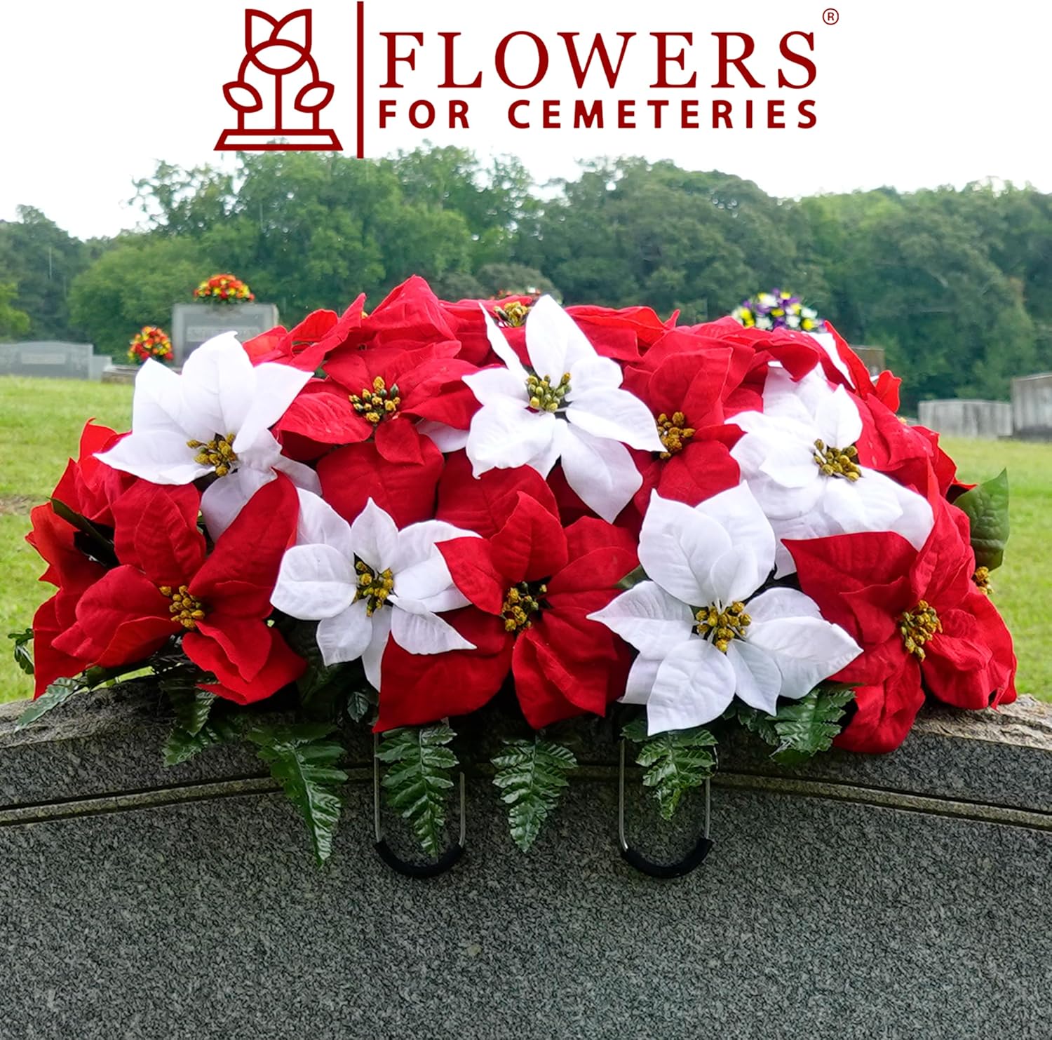 Red and White Artificial Poinsettias Saddle F49499