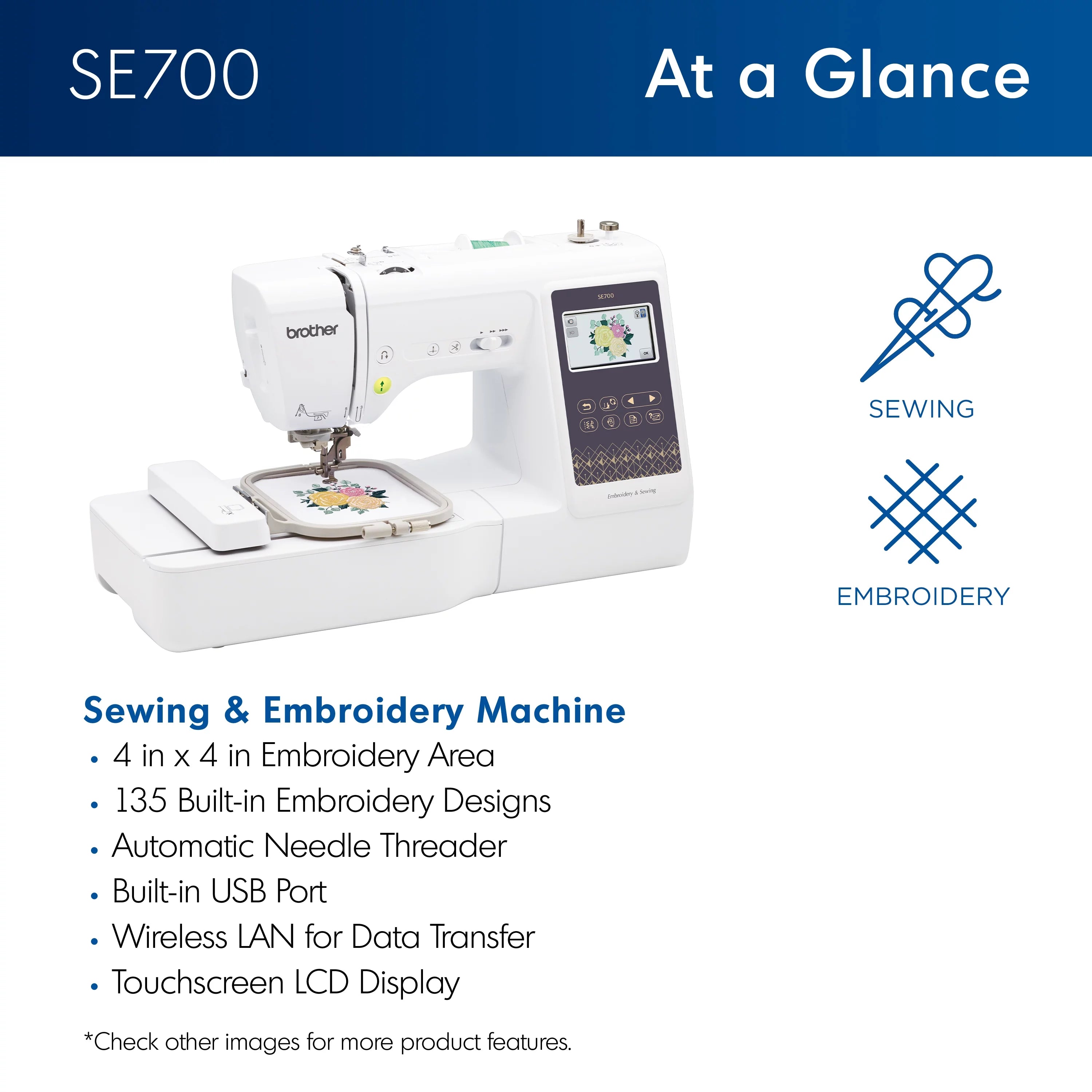 Computerized Sewing & Embroidery Machine with Built-in Designs & Wireless Connectivity D741142