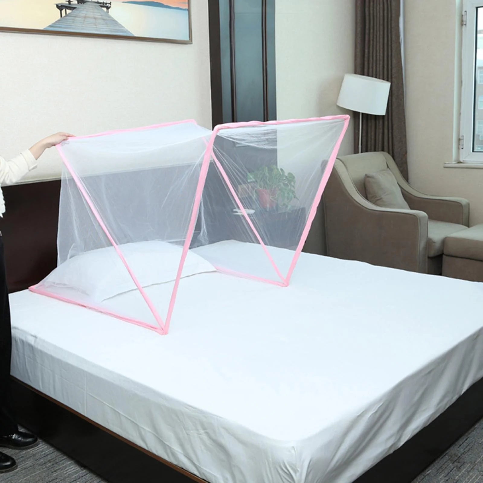 Pink 190x160x80cm Collapsible Bed Canopy M52013