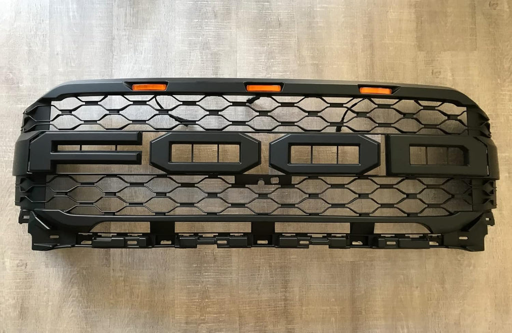 Matte Black Front Grille with Letters & LEDs F93346