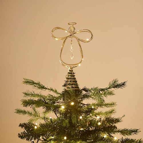 10 Inch Pre-Lit Gold Metal Angel Tree Topper B10153