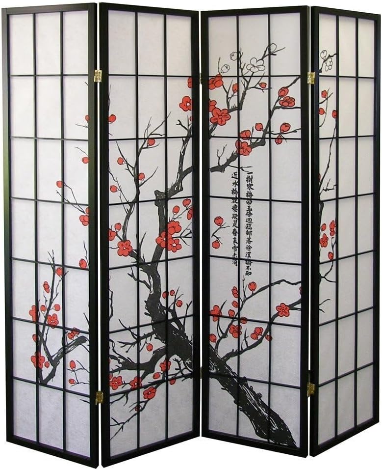 4-Panel Folding Shoji Screen Room Divider J935744