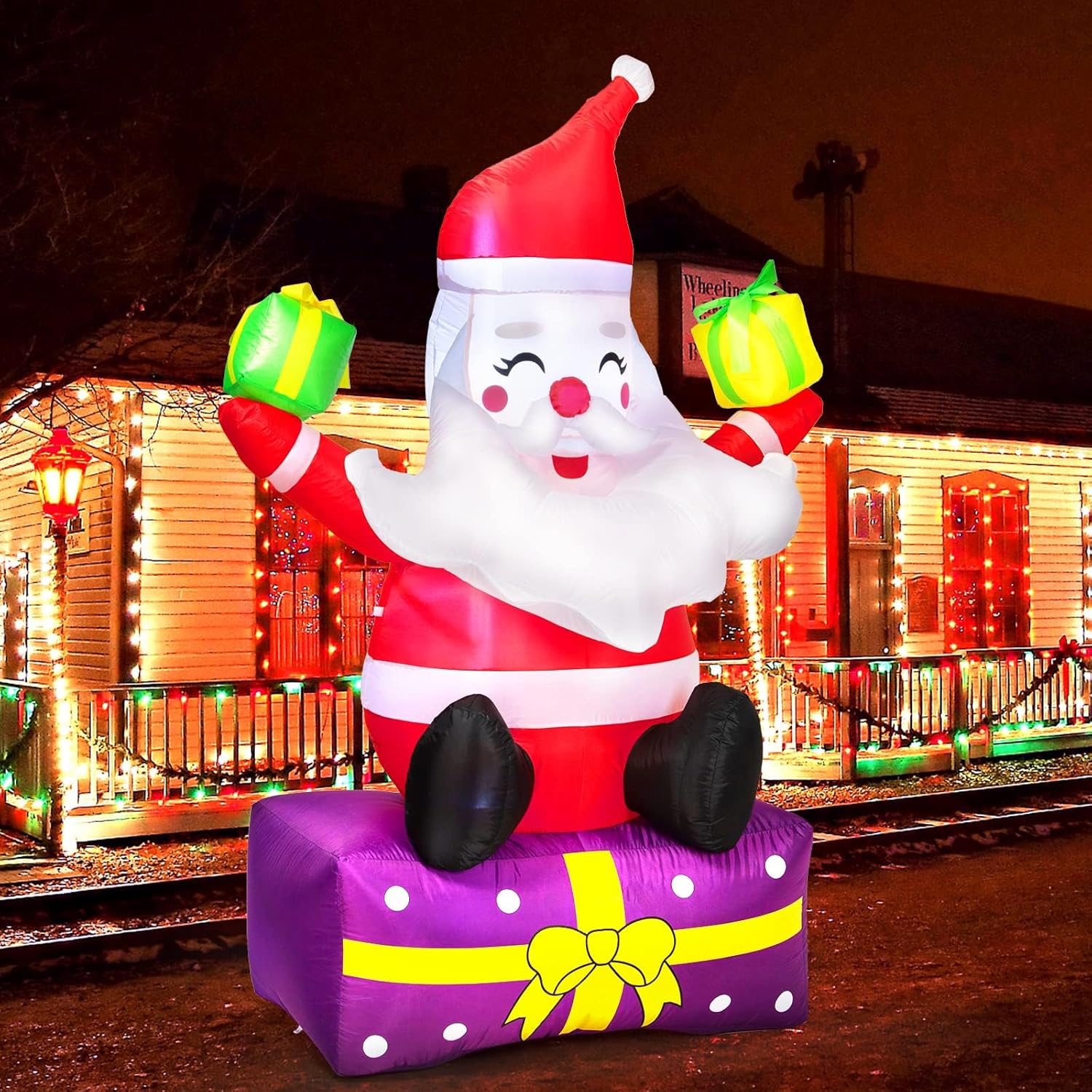 6Ft Inflatable Santa Claus with Gift Boxes, Built-in LED Lights X81459